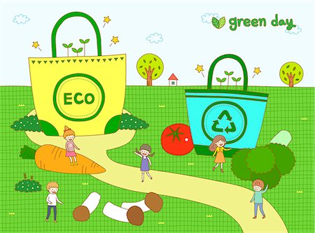 food drawing - An illustration representing ecology and renewable energy. Stock Photo - Premium Royalty-Free, Code: 6111-06837659