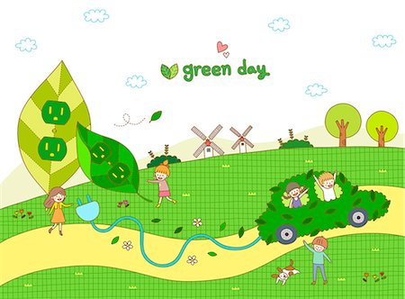 drawings by children - An illustration representing ecology and renewable energy. Stock Photo - Premium Royalty-Free, Code: 6111-06837661