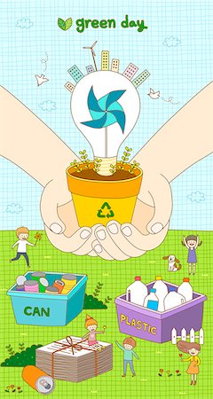 simsearch:6111-06838267,k - An illustration representing ecology and renewable energy. Fotografie stock - Premium Royalty-Free, Codice: 6111-06837672