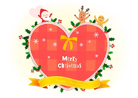 Santa Claus, gingerbread man and reindeer with heart shape symbol Photographie de stock - Premium Libres de Droits, Code: 6111-06837679