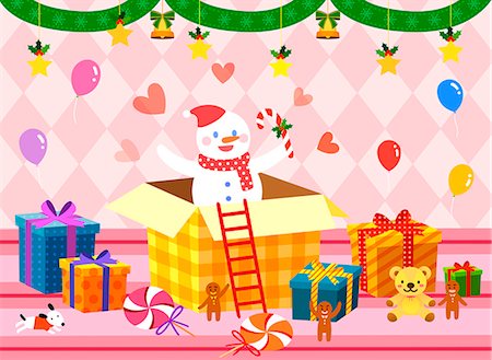 simsearch:6111-06838316,k - Snowman in gift box Stock Photo - Premium Royalty-Free, Code: 6111-06837698