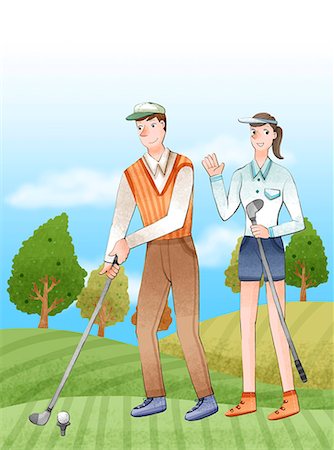 Couple playing golf Foto de stock - Sin royalties Premium, Código: 6111-06837776