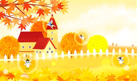 Angels flying in autumn garden Stock Photo - Premium Royalty-Free, Code: 6111-06837731