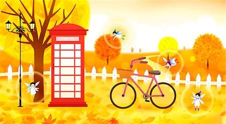 Angels flying near telephone box besides bicycle Stock Photo - Premium Royalty-Free, Code: 6111-06837735