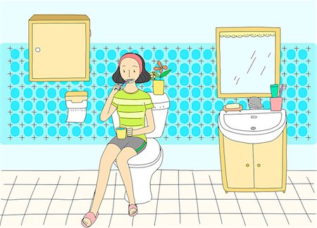 An illustration showing a woman brushing her teeth. Foto de stock - Sin royalties Premium, Código: 6111-06837803