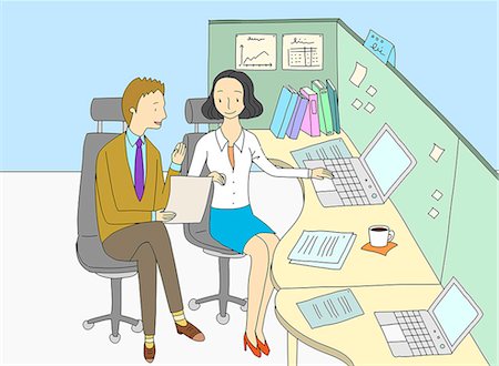 An illustration showing two friends working in an office. Foto de stock - Sin royalties Premium, Código: 6111-06837809