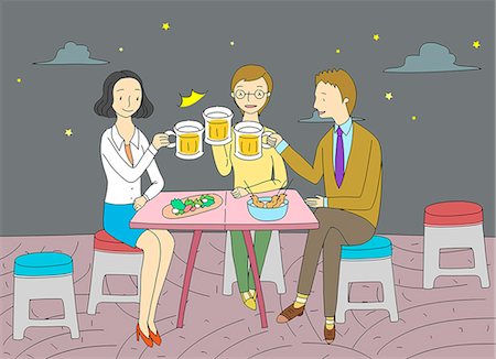 simsearch:6111-06837824,k - An illustration showing three friends drinking beer at a bar. Photographie de stock - Premium Libres de Droits, Code: 6111-06837811