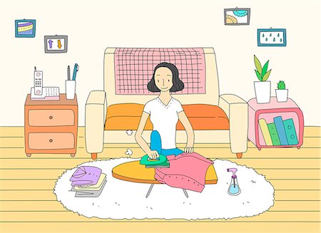 simsearch:6111-06838274,k - An illustration showing a woman ironing clothes. Photographie de stock - Premium Libres de Droits, Code: 6111-06837820