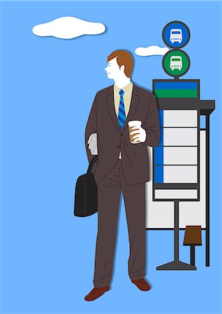 simsearch:6111-06838348,k - Businessman waiting on bus stop Stock Photo - Premium Royalty-Free, Code: 6111-06837939
