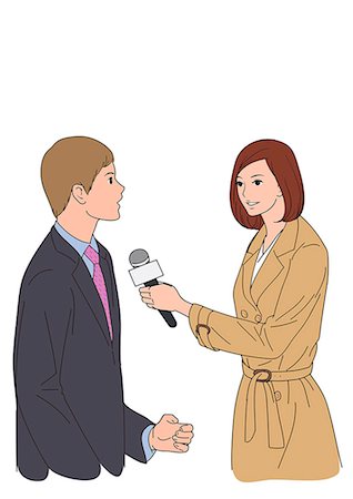 Businessman being interviewed by news reporter Stock Photo - Premium Royalty-Free, Code: 6111-06838018