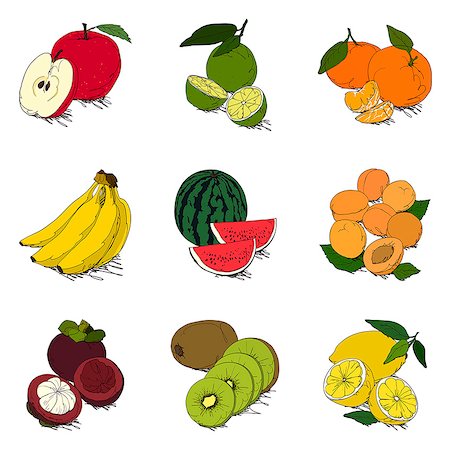 Set of various fruit related icons Foto de stock - Sin royalties Premium, Código: 6111-06838198