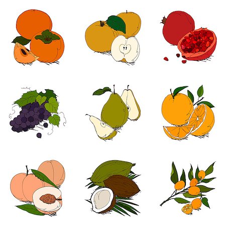 Set of various fruit related icons Photographie de stock - Premium Libres de Droits, Code: 6111-06838199