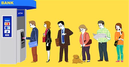 row of dogs - People standing in line outside atm machine Stock Photo - Premium Royalty-Free, Code: 6111-06838116
