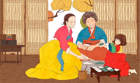 simsearch:6111-06837472,k - An illustration showing a Korean family. Foto de stock - Sin royalties Premium, Código: 6111-06838127