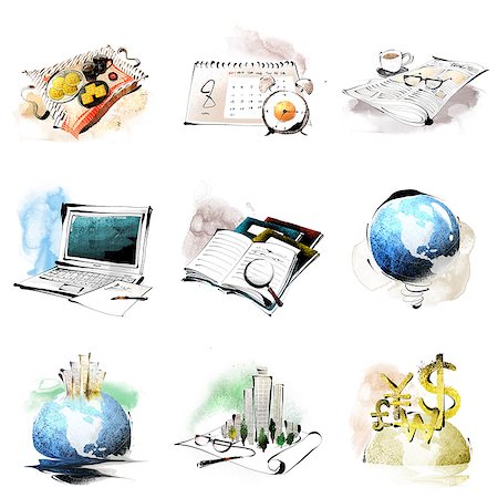 simsearch:6111-06838623,k - Set of various business and food related icons Stock Photo - Premium Royalty-Free, Code: 6111-06838242