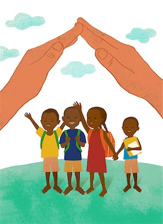 simsearch:6111-06838267,k - An illustration showing children engaging in an environmental issue. Stock Photo - Premium Royalty-Free, Code: 6111-06838271