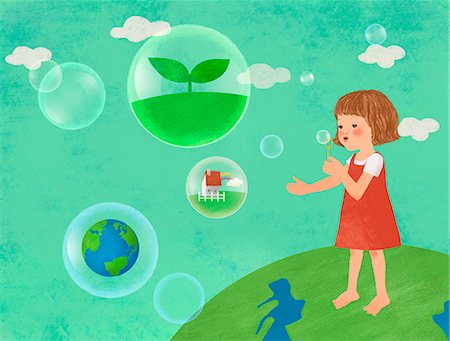 simsearch:6111-06837663,k - An illustration showing children engaging in an environmental issue. Foto de stock - Sin royalties Premium, Código: 6111-06838284