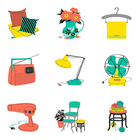simsearch:6111-06838529,k - Set of various household icons Stock Photo - Premium Royalty-Free, Code: 6111-06838217