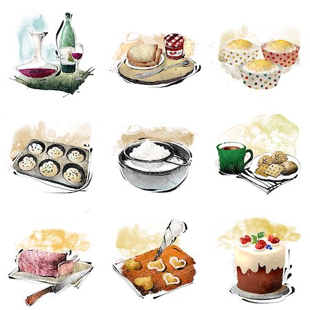 simsearch:6111-06838191,k - Set of various food icons Foto de stock - Sin royalties Premium, Código: 6111-06838239