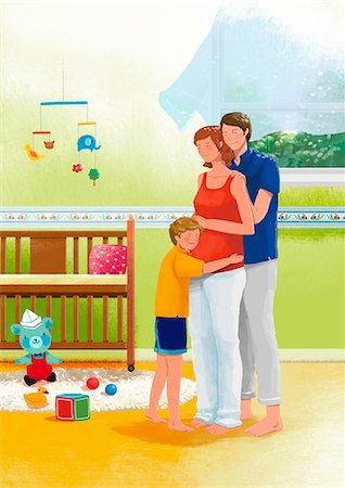 pregnancy illustrations - An illustration showing a family Foto de stock - Sin royalties Premium, Código: 6111-06838382