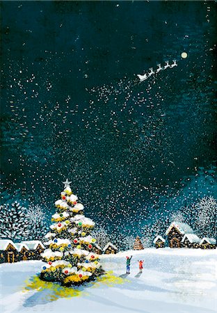 star snow - People standing near christmas tree and waving Stock Photo - Premium Royalty-Free, Code: 6111-06838394