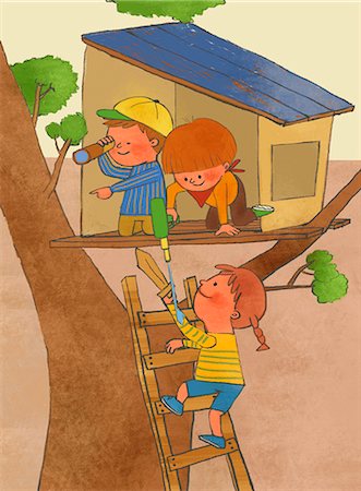 person climbing the ladder - An illustration of children at play. Stock Photo - Premium Royalty-Free, Code: 6111-06838302