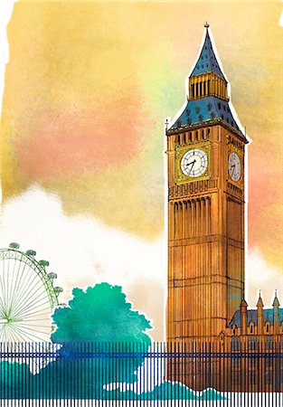 Illustration of Big Ben Foto de stock - Sin royalties Premium, Código: 6111-06838328