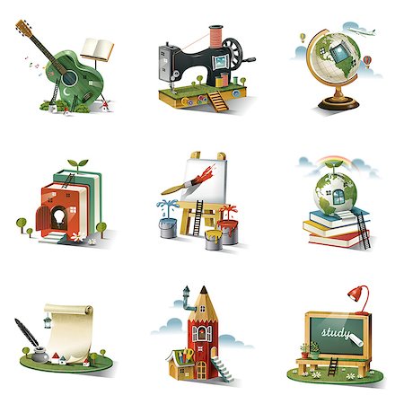 education nobody - Set of various icons Stock Photo - Premium Royalty-Free, Code: 6111-06838484