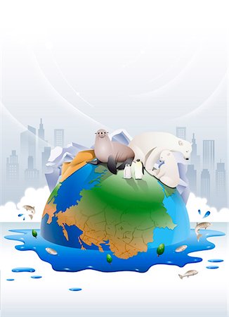 réchauffement planétaire - An illustration representing the impact of environmental damage. Photographie de stock - Premium Libres de Droits, Code: 6111-06838599