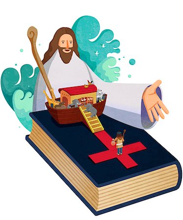 Illustration of jesus christ, bible and house boat Stock Photo - Premium Royalty-Free, Code: 6111-06838674