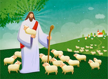 faith - Jesus christ with flock of sheep Stock Photo - Premium Royalty-Free, Code: 6111-06838689