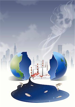 pollution - An illustration representing the impact of environmental damage. Foto de stock - Sin royalties Premium, Código: 6111-06838604