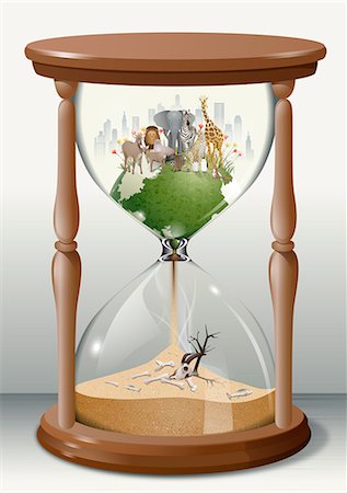 sablier - An illustration representing the impact of environmental damage. Photographie de stock - Premium Libres de Droits, Code: 6111-06838605