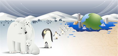 penguin on mountain - An illustration representing the impact of environmental damage. Stock Photo - Premium Royalty-Free, Code: 6111-06838609