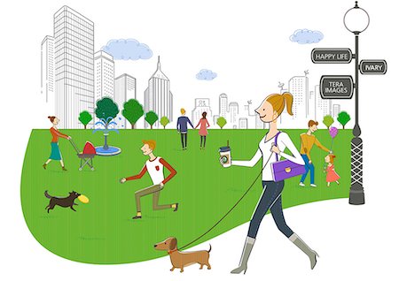 person street sign - People in park with pets Stock Photo - Premium Royalty-Free, Code: 6111-06838719