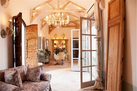 french doors not people - Luxury livingroom and foyer Stock Photo - Premium Royalty-Free, Code: 6113-06498289