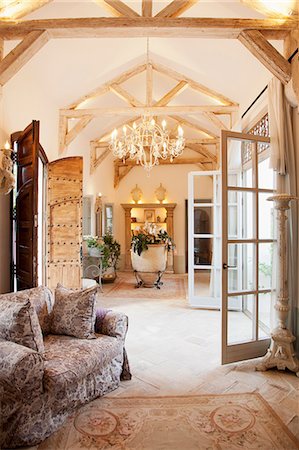 french doors not people - Luxury livingroom and foyer Stock Photo - Premium Royalty-Free, Code: 6113-06498347