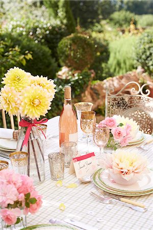 pivoine (fleur) - Table set for wedding reception outdoors Photographie de stock - Premium Libres de Droits, Code: 6113-06625684