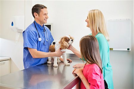 simsearch:6113-06626482,k - Veterinarian and owners examining dog in vet's surgery Foto de stock - Royalty Free Premium, Número: 6113-06626496