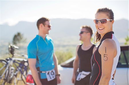 Cyclists talking before race Stock Photo - Premium Royalty-Free, Code: 6113-06754125