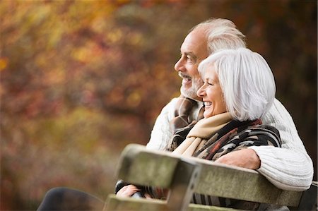 senior couple - Older couple sitting on park bench Stock Photo - Premium Royalty-Free, Code: 6113-06721146