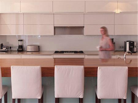 simsearch:6113-06898705,k - Modern kitchen with barstools Stock Photo - Premium Royalty-Free, Code: 6113-06898688