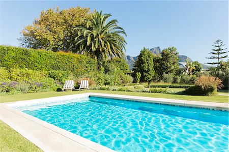 swimming pool nobody outdoor day - Luxury swimming pool and garden Stock Photo - Premium Royalty-Free, Code: 6113-06898730