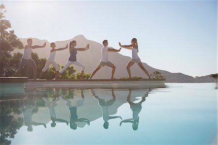 simsearch:6113-07147412,k - People practicing tai chi poolside Stock Photo - Premium Royalty-Free, Code: 6113-07147424