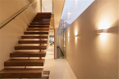 simsearch:6124-08907887,k - Staircase and corridor in modern house Stock Photo - Premium Royalty-Free, Code: 6113-07159764