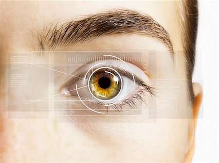 protection (protection against dangerous situations, substances or products) - Extreme close up of retina scanner over hazel eye Stock Photo - Premium Royalty-Free, Code: 6113-07565305