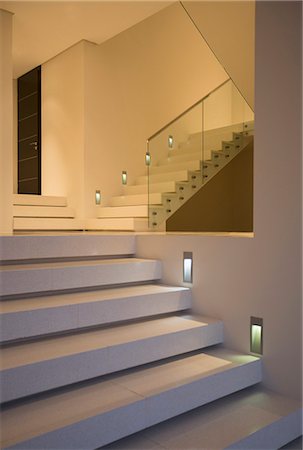 simsearch:6113-07589668,k - Modern staircase illuminated at night Stock Photo - Premium Royalty-Free, Code: 6113-07589668