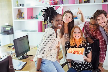 party office - People celebrating birthday in office Stock Photo - Premium Royalty-Free, Code: 6113-07731409