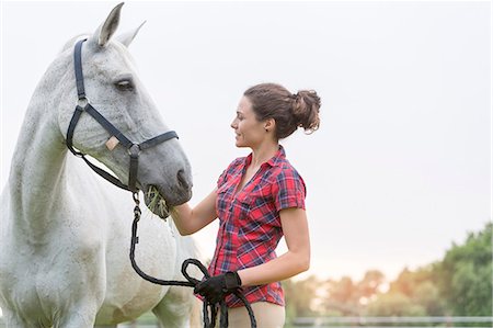 dar de comer - Woman feeding horse Foto de stock - Sin royalties Premium, Código: 6113-08220445