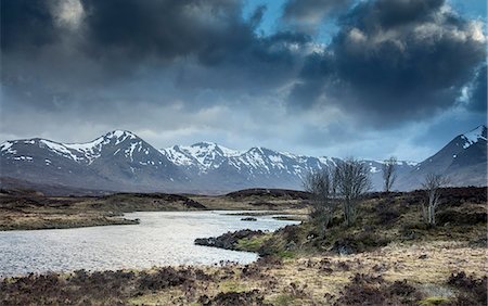 Scenic river and view of Black Mountains, Rannoch Moor, Scotland Stock Photo - Premium Royalty-Free, Code: 6113-08321227